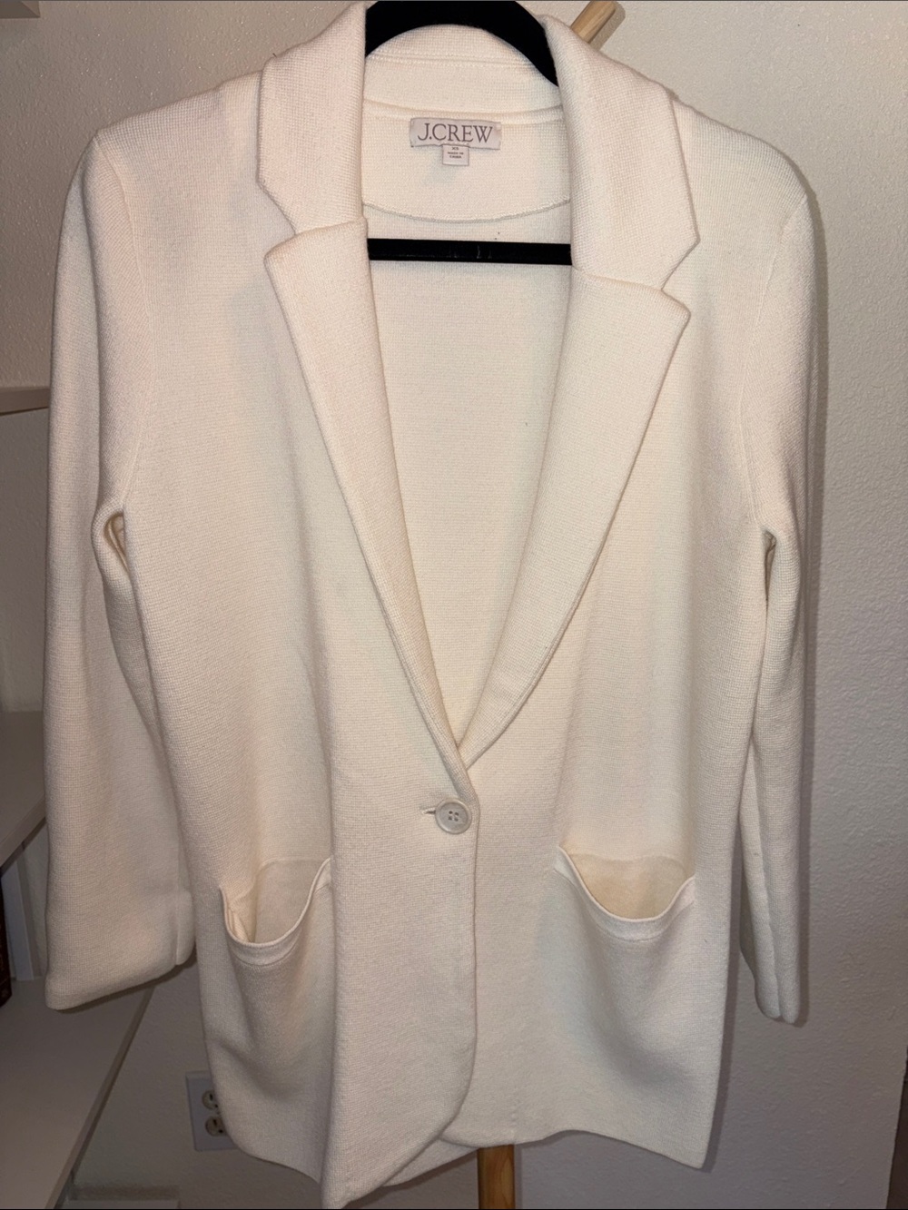 J. Crew Cream Single-Button Notch Sweater Blazer